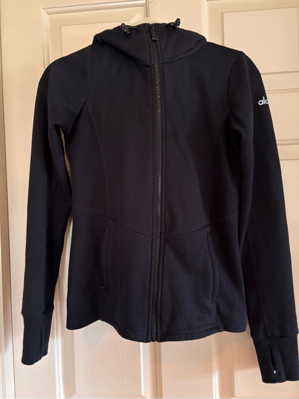 ALO Yoga Black Full-Zip Bomber Hoodie Jacket